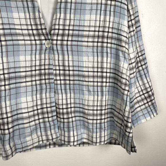 Melrose and Market Plaid Seersucker Oversized Blazer Womens M Blue White Jacket - Picture 14 of 16